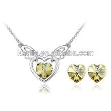 Alibaba express joyas yellow crystal heart earrings and necklace jewelry set